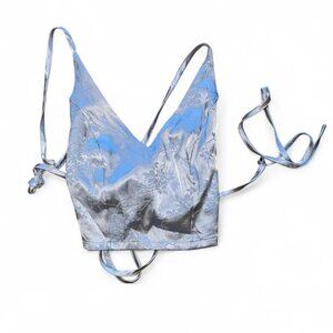 Women's Blue and Silver Crop-top